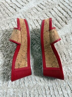 Prada Red Cork Wedge Slip-Ons with Red Trim